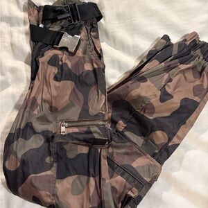 Camouflage Cargo Pants with Buckle Detail